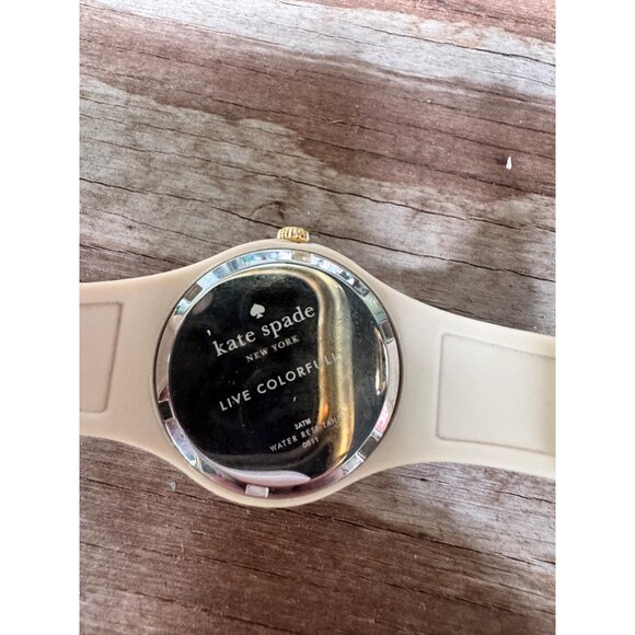 Kate Spade New York Beige & Black Polka Dot Silicone Watch With Gold Accents - Picture 5 of 7